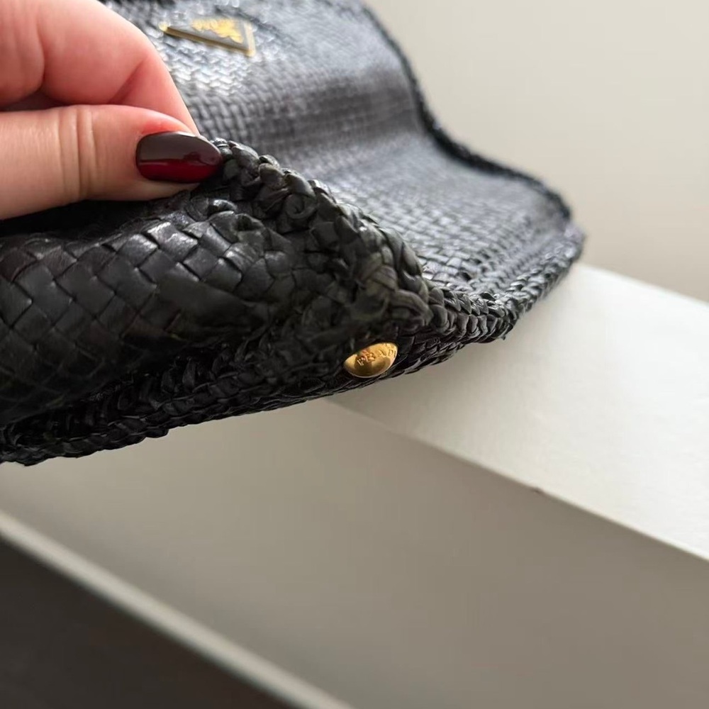 Prada Black Leather Woven Tote Bag - Picture 9 of 11